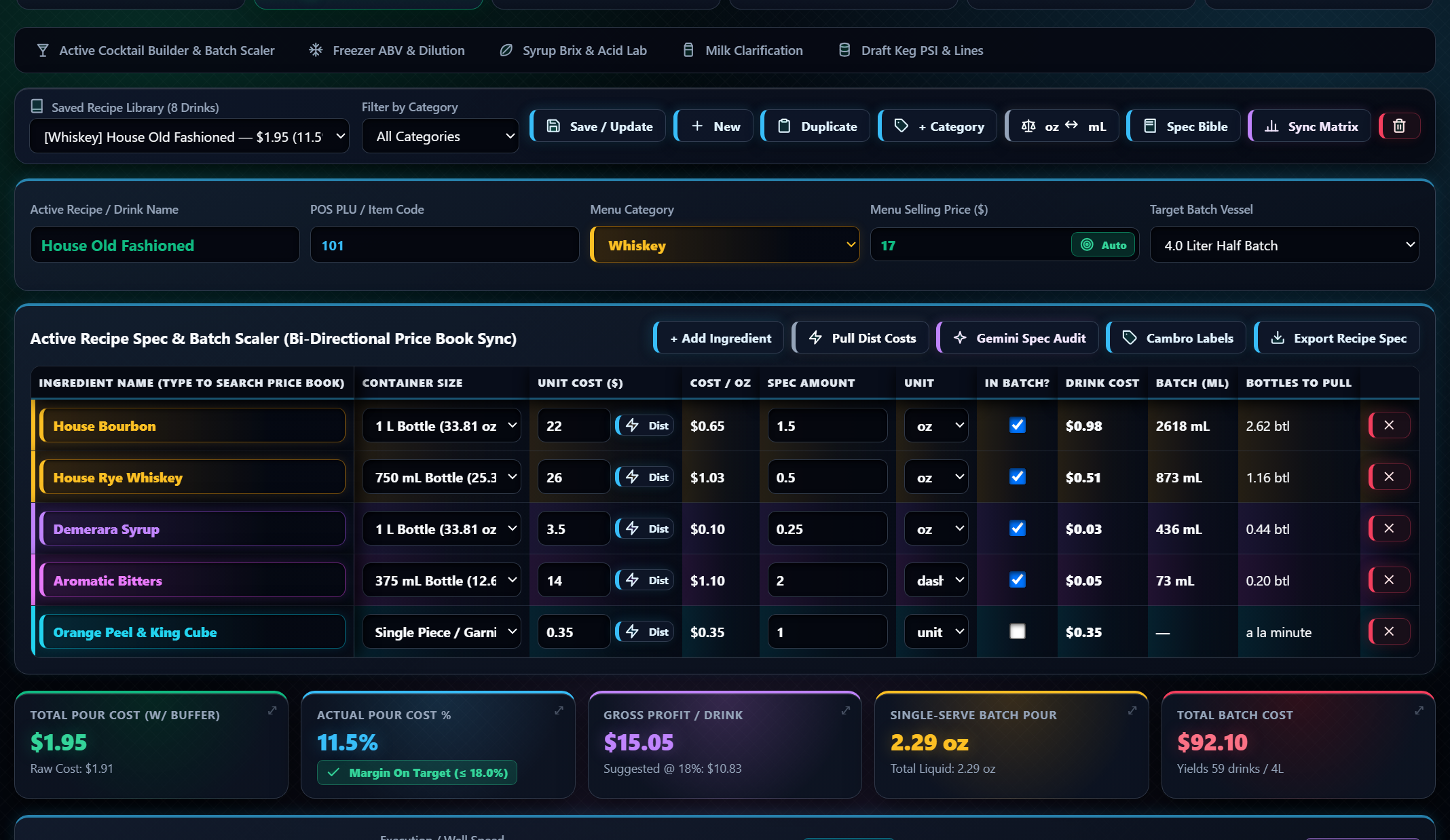 Live Recipe Laboratory & Automated Batch Scaling Screenshot